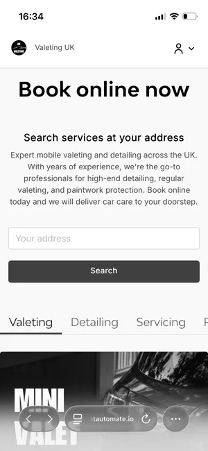 Automate mobile app booking page screenshot