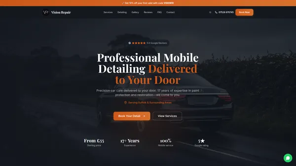 Vision Repair website screenshot